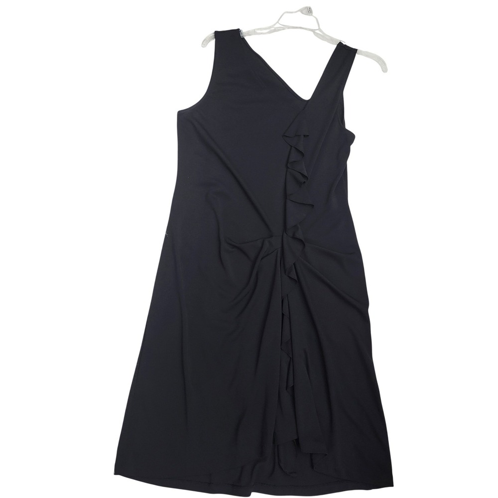 City DKNY Black Asymmetrical Ruffle Sleeveless Midi dress M Evening Cocktail